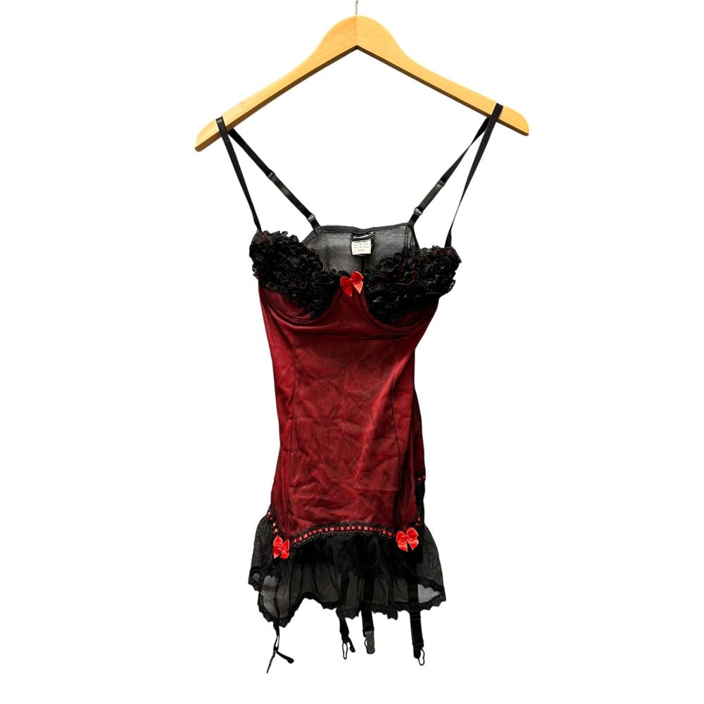 Vintage Fredericks of Hollywood Corset Bustier Garter Straps Small USA Red Black